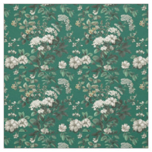Rustic Green White Botanical Bold Vintage Floral Fabric