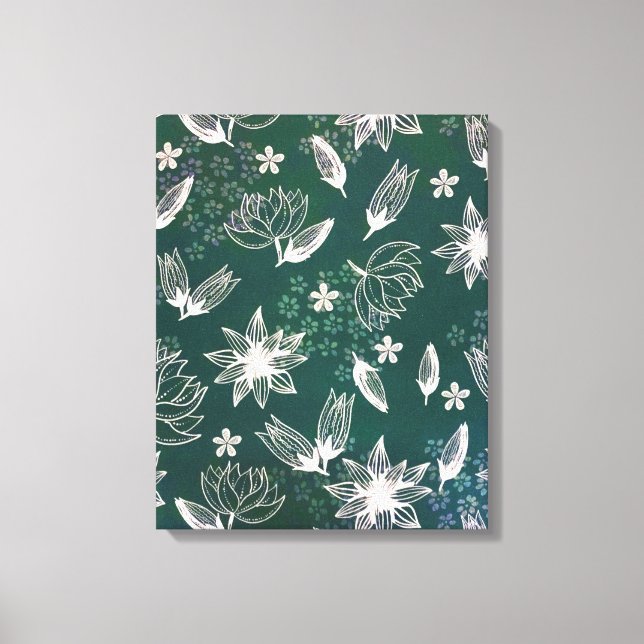 Rustic Green White Botanical Wildflowers Blossom Canvas Print (Front)
