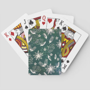 Rustic Green White Botanical Wildflowers Blossom Playing Cards