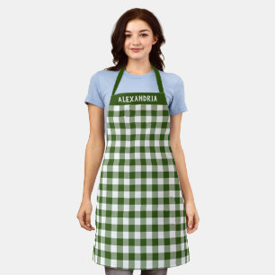 Rustic Green White Buffalo Plaid Custom Apron