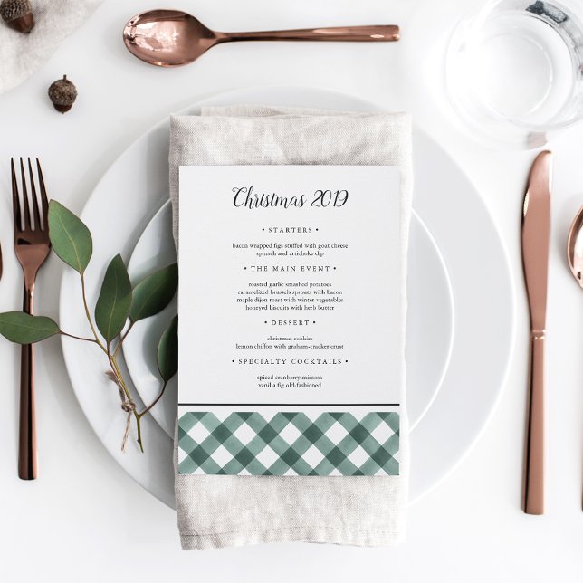 Rustic Green & White Plaid Christmas Holiday Menu (Creator Uploaded)
