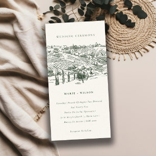 Rustic Green Winery Mountain Sketch Wedding Invite