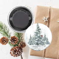 Rustic Green Winter Pine Trees Red Cardinal Bird 