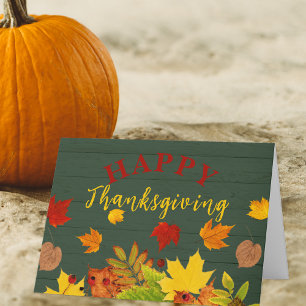Rustic Green Wood Autumn Leaves Thanksgiving Thank You Card