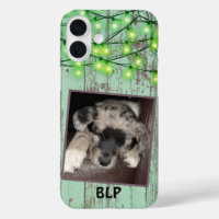 Rustic Green Wood Custom Square Photo Puppy