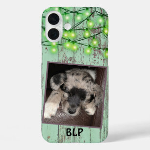 Rustic Green Wood Custom Square Photo Puppy  iPhone 16 Plus Case