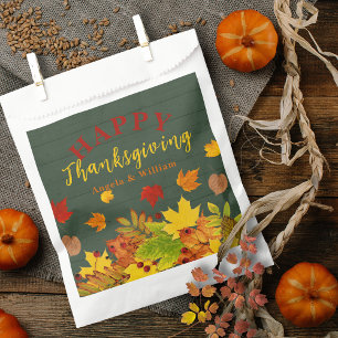 Rustic Green Wood Fall Leaves Thanksgiving Favour Bags
