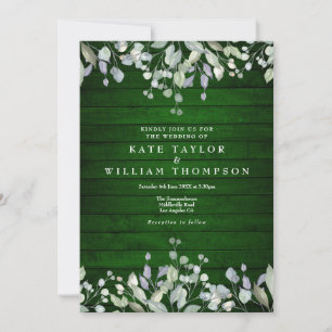 Rustic Green Wood Greenery Floral Wedding Invitation