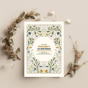 Rustic Green Woodland Fern 1st Birthday Invitation
