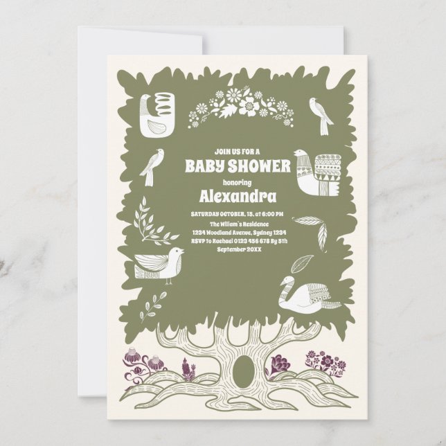 Rustic Green Woodland Fern Baby Shower Invitation (Front)