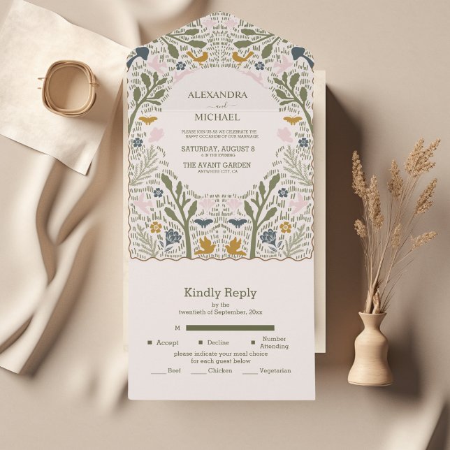 Rustic Green Woodland Fern Wedding All In One Invitation (Creator Uploaded)