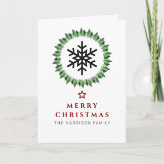 Rustic Green Wreath Snowflake Christmas Photo Holiday Card