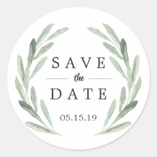 Rustic Green Wreath Wedding Save the Date Classic Round Sticker