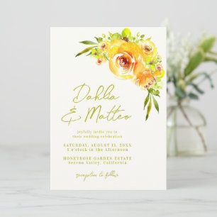 Rustic Green Yellow Floral Handwritten Wedding Invitation