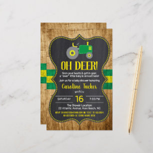 Rustic Green Yellow Tractor Baby Shower Invitation