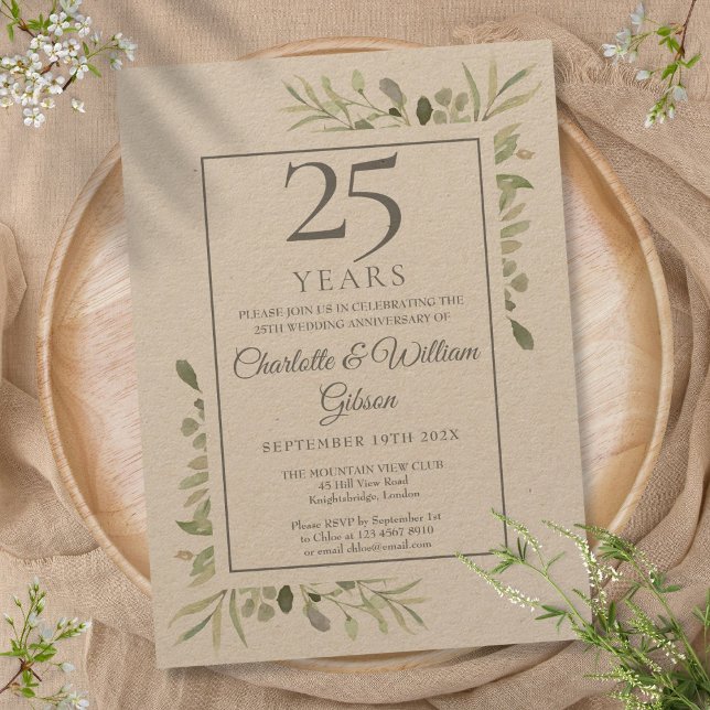 Rustic Greenery 25th Silver Wedding Anniversary Invitation (Rustic Greenery 25th Silver Wedding Anniversary Invitation)