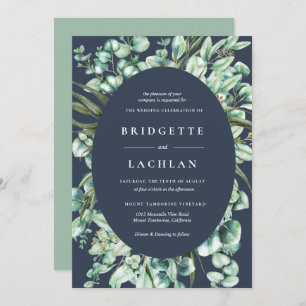 Rustic Greenery and Navy Eucalyptus Wedding Invitation