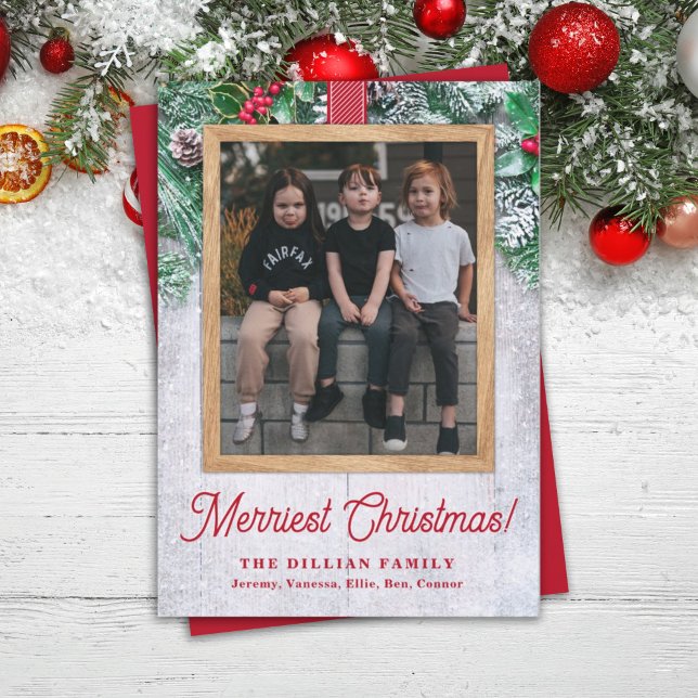 Rustic Greenery and Wood Christmas Photo Holiday Card (Creator Uploaded)