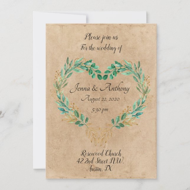 Rustic Greenery Antique Heart Beautiful Wedding Invitation (Front)