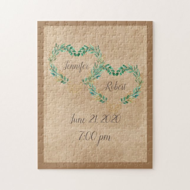 Rustic Greenery Antique Heart Beautiful Wedding Jigsaw Puzzle (Vertical)