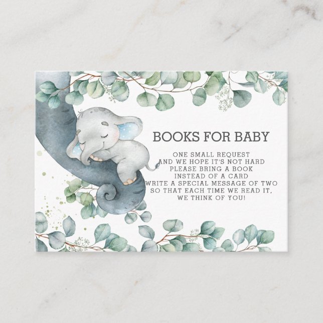 Rustic Greenery Baby Elephant Bring a Book Instead Enclosure Card (Front)
