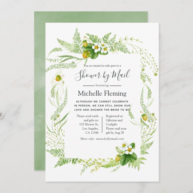 Rustic Greenery Baby or Bridal Shower by Mail Invitation (Front/Back)