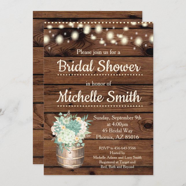 Rustic Greenery Barrel Bridal Shower Invitation (Front/Back)