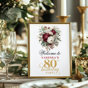 Rustic greenery blush 80th birthday 8x10 welcome  poster