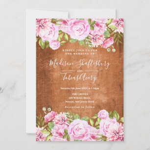 Rustic Greenery Blush Pink Peony Wedding Invitation
