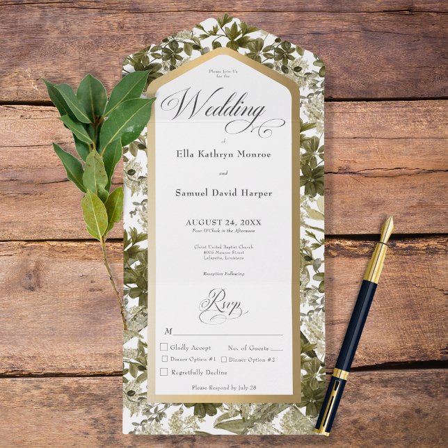 Rustic Greenery Botanical Gold Frame Dinner All In One Invitation (Creator Uploaded)