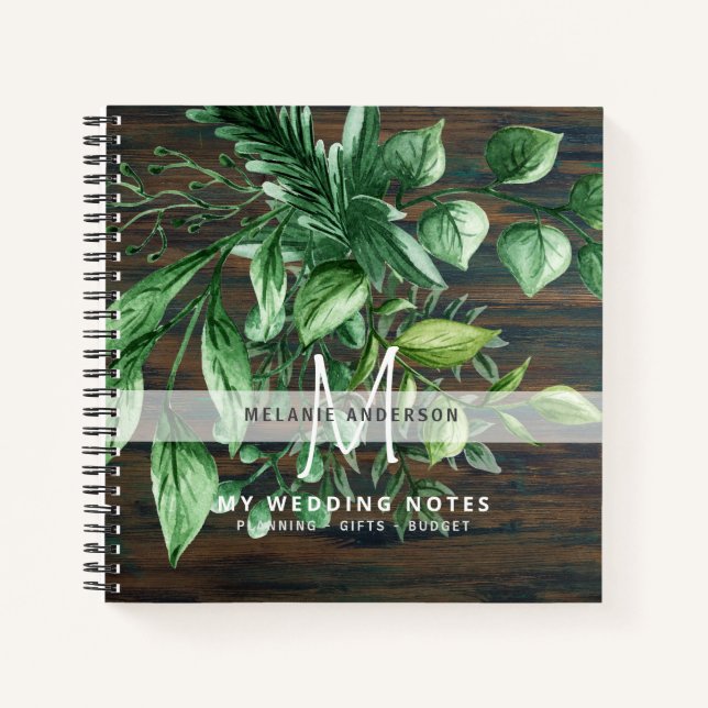 Rustic Greenery Botanical Monogram Wedding Planner Notebook (Front)