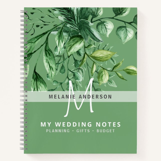 Rustic Greenery Botanical Monogram Wedding Planner Notebook (Front)