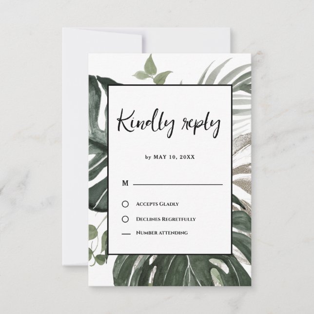Rustic Greenery Botanical Watercolor Wedding RSVP Card (Front)