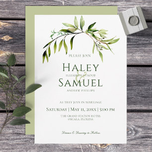 Rustic Greenery Bough Light Green Wedding Invitation
