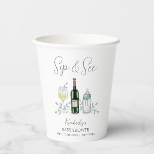 Rustic Greenery Champagne Sip & See Baby Shower Paper Cups