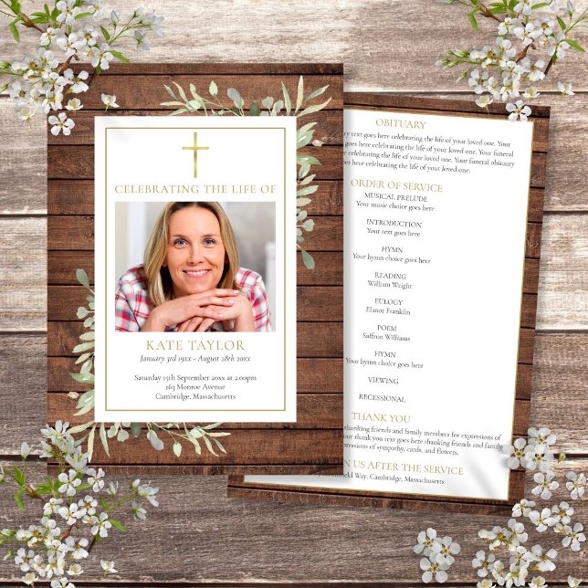 Rustic Greenery Christian Funeral Order Of Service Programme (Rustic Greenery Christian Funeral Order Of Service Program)