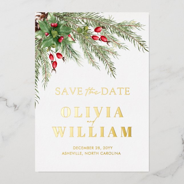 Rustic Greenery Christmas Holiday Save The Date (Front)
