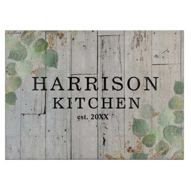 Rustic Greenery Custom Kitchen Name Cutting Board (Front)