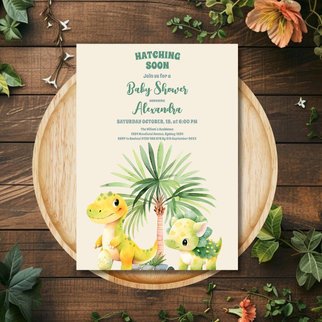 Rustic Greenery Cute Dinosaur Baby Shower Invitation (Creator Uploaded)