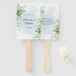 Rustic Greenery Dusty Blue Wedding Thank You Hand Hand Fan