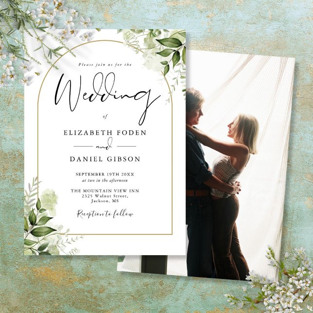 Rustic Greenery Elegant Gold Arch Photo Wedding Invitation (Rustic Greenery Elegant Gold Arch Photo Wedding Invitation)