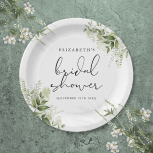 Rustic Greenery Elegant Script Bridal Shower Paper Plate