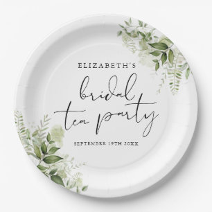 Rustic Greenery Elegant Script Bridal Tea Party Paper Plate
