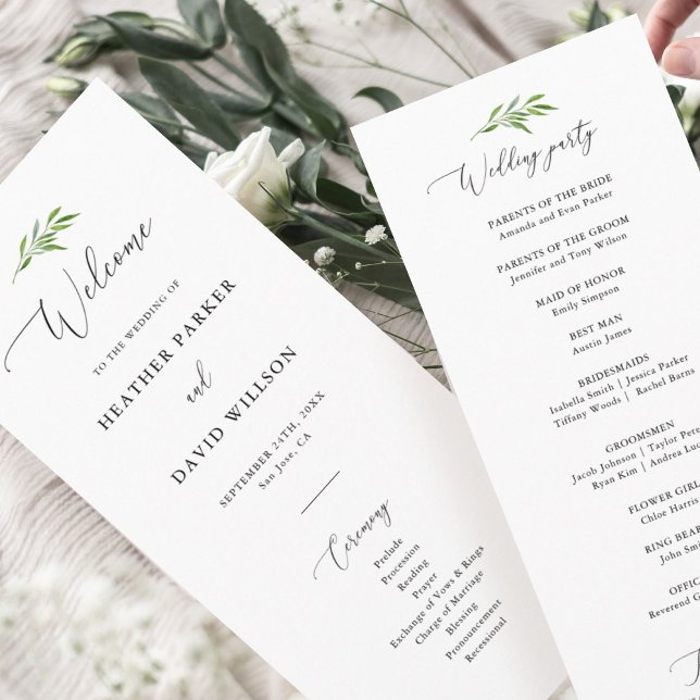 Rustic Greenery Elegant Wedding Ceremony Program Programme (Creator Uploaded)