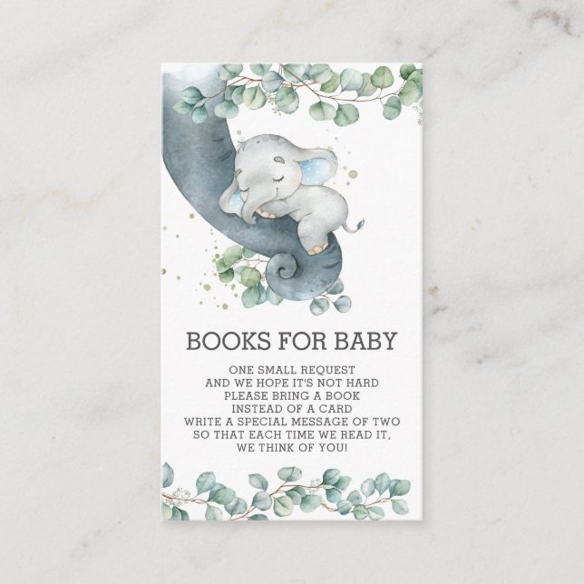 Rustic Greenery Elephant Books for Baby Boy Enclosure Card (Front)