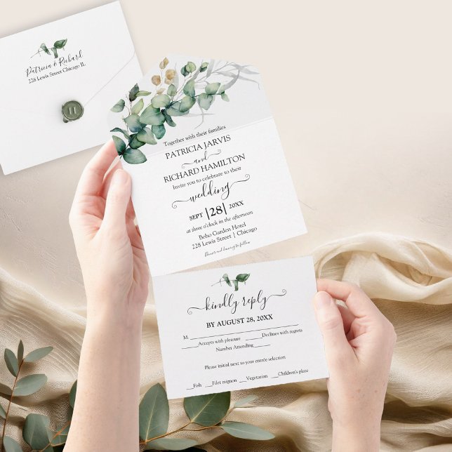 Rustic Greenery Eucalyptus Calligraphy Wedding All In One Invitation (Creator Uploaded)