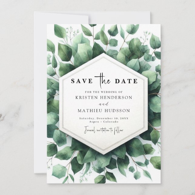 Rustic Greenery Eucalyptus Digital Wedding Save The Date (Front)