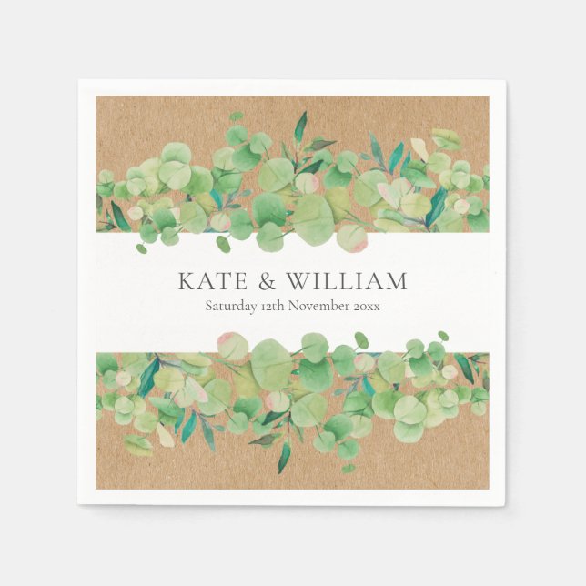 Rustic Greenery Eucalyptus Garland Wedding Napkin (Front)