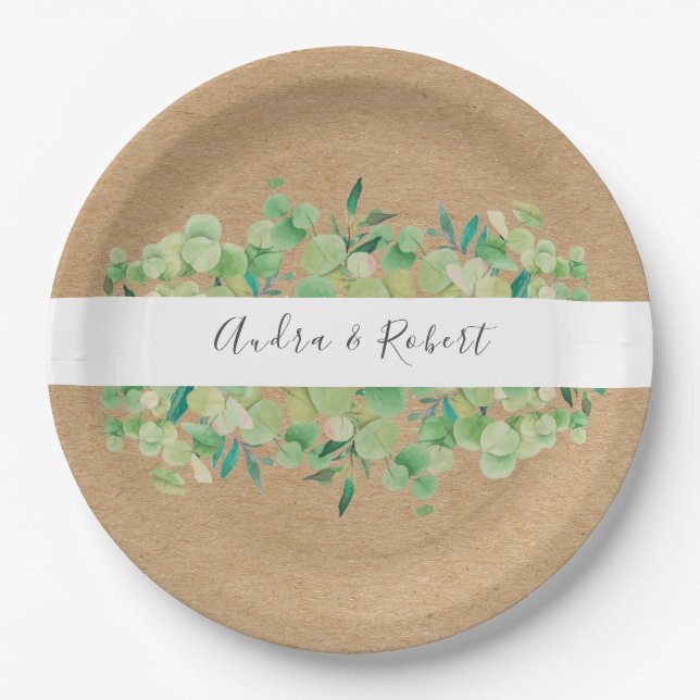 Rustic Greenery Eucalyptus Garland Wedding Paper Plate (Front)