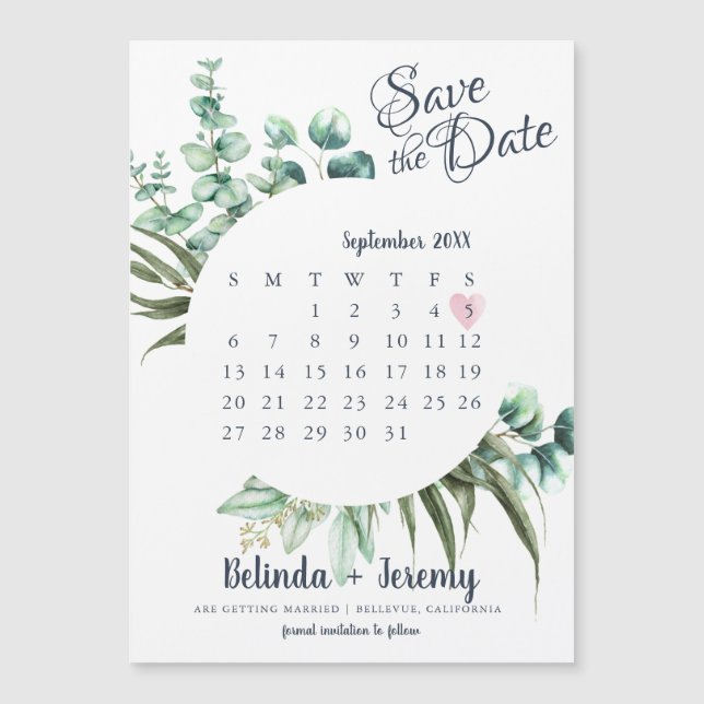 Rustic Greenery Eucalyptus Save The Date Magnet (Front)